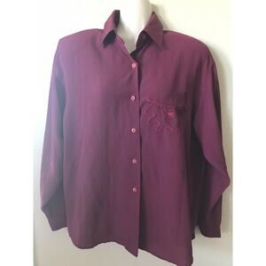 Missonei Wine Embroidered Glamour Girl Lip Collared Long Sleeve Women’s Blouse M